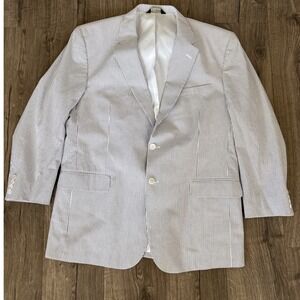 Jos A Bank Seersucker Stripe Blazer Jacket Mens Classic Fit 100% Cotton